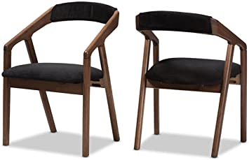 Photo 1 of Baxton Studio Wendy Mid-Century Modern Black Velvet and Walnut Medium Brown Wood Finishing Dining Chair Set Qty 2/Mid-Century/Black/Medium Wood/Fabric Polyester 100%"/Solid Rubber Wood/Foam
