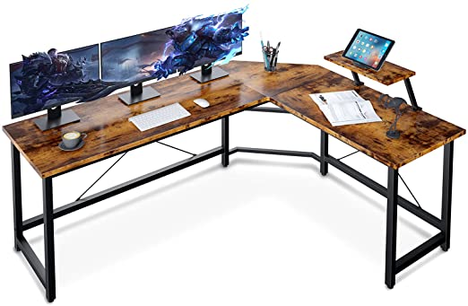 Photo 1 of Coleshome Reversible L Shaped Desk 59" Sturdy L Shaped Gaming Desk with Monitor Stand, L Desk for Gaming & Home Office, Space Saving Corner Desk Easy to Assemble, Vintage
