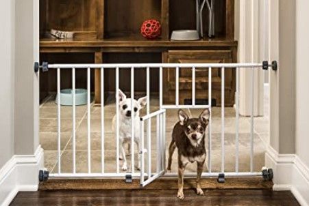 Photo 1 of Carlson Pet Products MINI Expandable Extra Wide Pet Gate with Small Pet Door (916006), White, 18-31 inches
