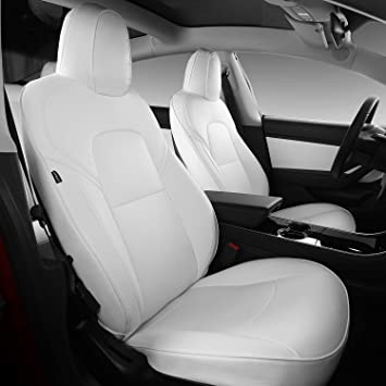 Photo 1 of Xipoo Fit Tesla Model 3 Car Seat Cover PU Leather Cover All Season Protection for Tesla Model 3 2017 2018 2019 2020 2021 (White-PU, Model 3(11 Pcs))
