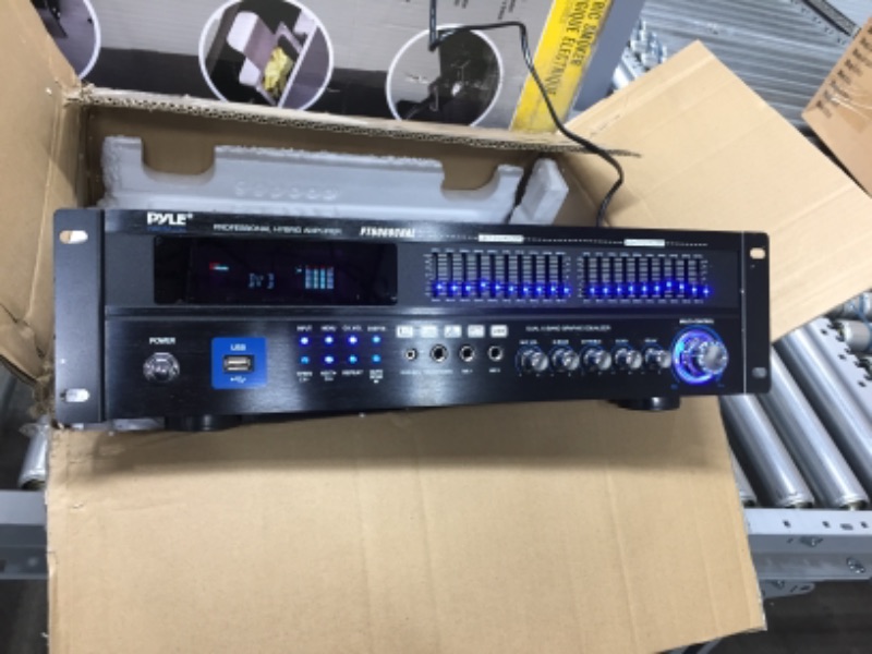 Photo 3 of **tested and functions** 6-Channel Bluetooth Hybrid Home Amplifier - 2000W Home Audio Rack Mount Stereo Power Amplifier Receiver w/ Radio, USB/AUX/RCA/Mic, Optical/Coaxial, AC-3, DVD Inputs, Dual 10 Band EQ - Pyle PT6060CHAE
