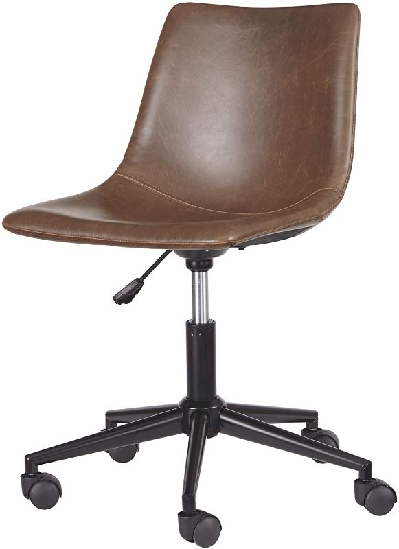 Photo 1 of **missing hardware** Signature Design by Ashley Faux Leather Adjustable Swivel Bucket Seat Home Office Desk Chair, Brown
