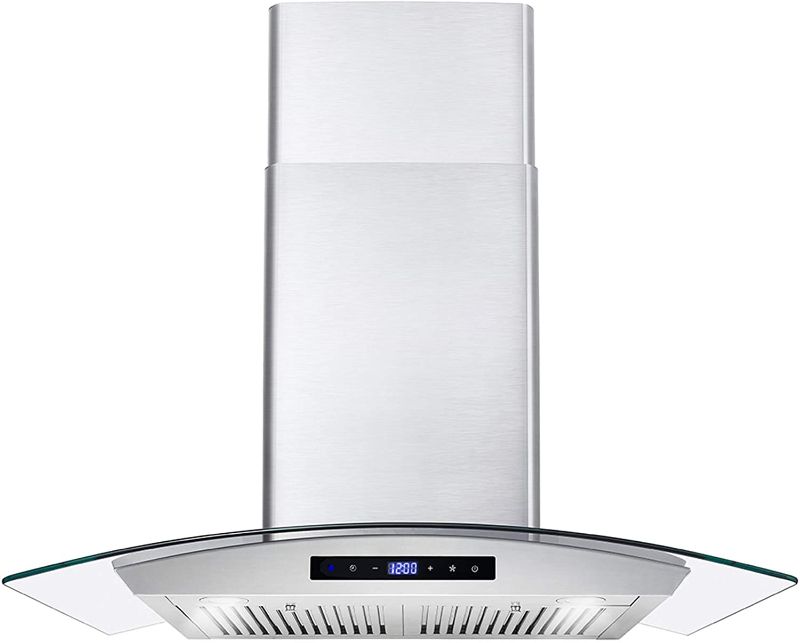 Photo 1 of **missing side silver cover**Island Range Hood 36 inch 700 CFM Ceiling Mount Kitchen Stove Hood Ducted with Tempered Glass 4 LED Lights Touch Control 3 Speed Fan Permanent Filters Tieasy

