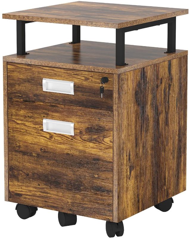 Photo 1 of **MORE DARKER THAN THE STOCK PHOTO** TOPSKY 2 Drawers Wood Mobile File Cabinet with Shelf for A4/Letter Size File Fully Assembled Except Shelf/Casters (Rustic Brown)
