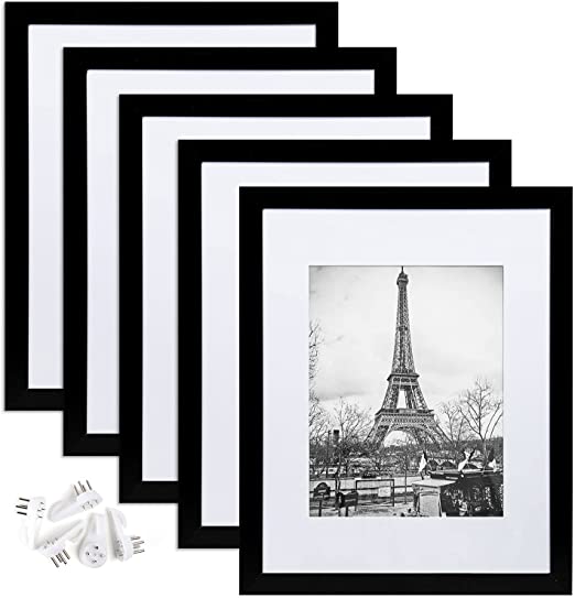 Photo 1 of upsimples 11x14 Picture Frame Set of 5,Display Pictures 8x10 with Mat or 11x14 Without Mat,Wall Gallery Photo Frames,Black
