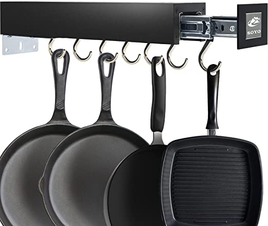 Photo 1 of SOYO Adjustable Pot Racks Pan Utility Organizer 7 Hook for Hanging Pots and Pans, Pantry Organization and Storage, Black
