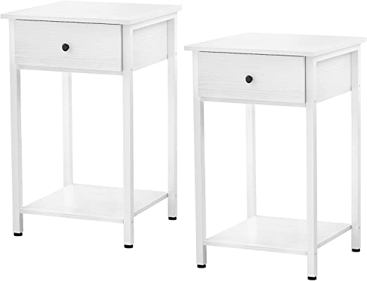 Photo 1 of Ecoprsio Nightstand Set of 2 White End Table Side Table with Drawer and Storage Shelf Wood Night Stand Modern Bedside Table for Bedroom, Living Room, Sofa Couch, Hall, Easy Assembly, White
