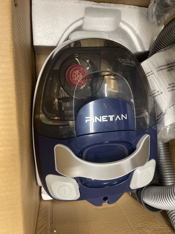 Photo 1 of PINETAN Bagless Canister Vacuum Cleaner, with Double HEPA Filtration, Lightweight Design & Powerful Suction, Multi-Surface Cleaning Nozzle and Automatic Cord Rewind - Ocean Blue, UC361
