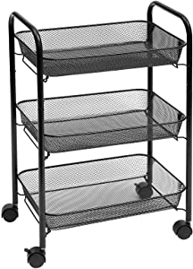 Photo 1 of HOOBRO Rolling Cart, Kitchen Trolley, Multifunction Trolley Rolling Shelf with 3 Mesh Baskets, Bathroom Shelf, for Kitchen Bathroom Office with 2 Brakes and Handles Black BK13TC01
