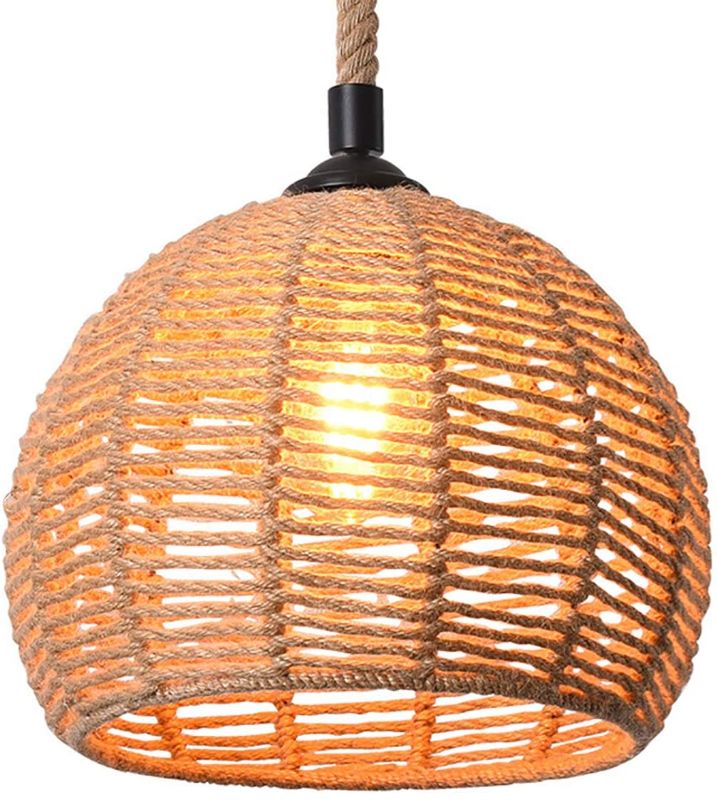 Photo 1 of Wicker Style Pendant Light Fixture Rustic Vintage Basket Hanging Light Shade for Hotel, Beach View and Country