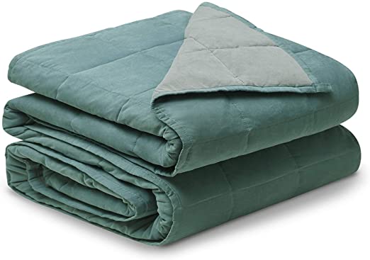 Photo 1 of YnM Weighted Blanket — Cotton/Polyester Blend Fabric with Premium Glass Beads (Deep Green/Grey Reversible