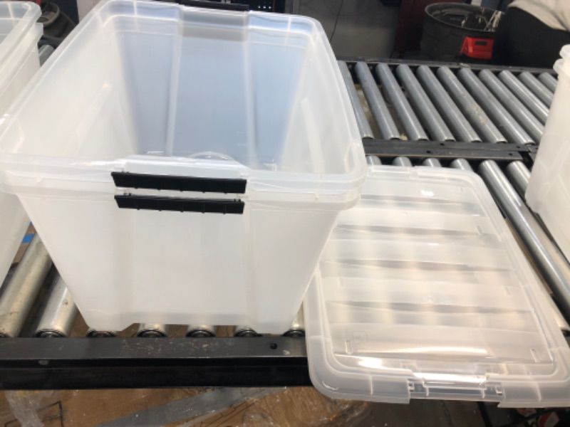 Photo 3 of *Damaged but functions*
2 pack Clear Plastic Storage Bin Tote Organizing Container with Durable Lid and Secure Latching Buckles, 32 Qt *Damage shown in pictures*
