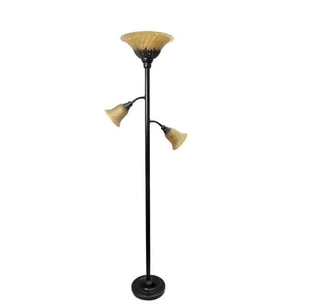 Photo 1 of **SIMILAR** Elegant Designs
71 in. 3 Light Restoration Bronze Floor Lamp with Scalloped Glass Shades