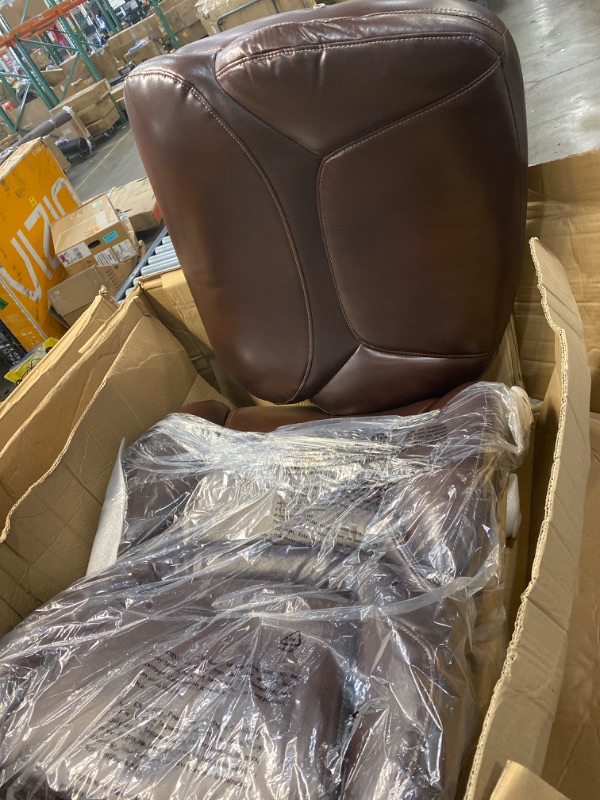 Photo 2 of Serta Big and Tall Executive Office Chair with Wood Accents Adjustable High Back Ergonomic Lumbar Support, Bonded Leather, Chestnut Brown
