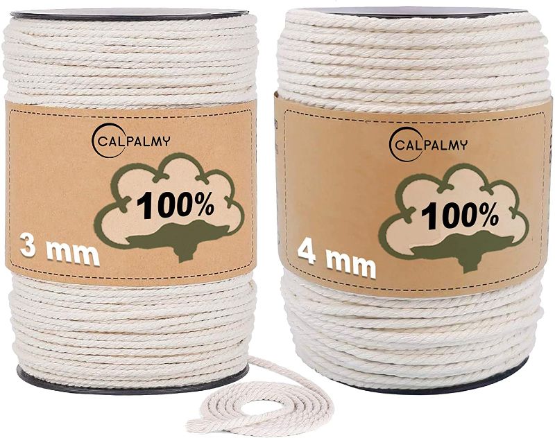 Photo 1 of TWO Macrame Cord Rolls in 3mm and 4mm x 220 Yards Long | 100% Unbleached Cotton Macrame Rope with Triple Strands 