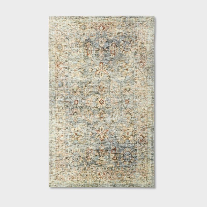 Photo 1 of 3'x5' Ledges Digital Floral Print Distressed Persian Style Rug Green - Threshold™ Designed with Studio McGee