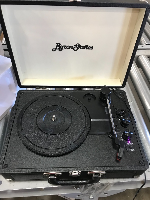 Photo 2 of Bluetooth 3-Speed Record Player, ByronStatics Smart Portable Wireless Vinyl Turntable Records Player, Built in Stereo Speakers Suitcase Record Player with Extra Stylus, RCA Line out Aux in - Black
