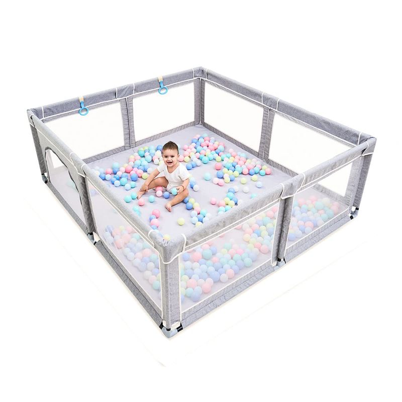 Photo 1 of Baby Playpen,Playpens for Babies, Extra Large Playpen for Toddlers,Kids Safety Play Center Yard with gate, Sturdy Safety Baby Fence Play Area for Babies, Toddler, Infants (Gray, 127*127CM)
