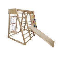 Photo 1 of Avenlur Indoor Playground Jungle Gym Kids, Toddlers Wooden Climber Playset 6-in-1 Slide, Rock Climb Wall, Rope Wall Climbing, Monkey Bars, Swing, Activity Center for Children (SMALL - NAT)
