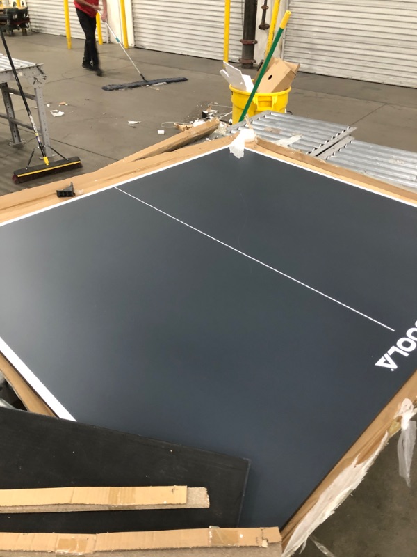 Photo 2 of ***TABLE TOP ONLY*** JOOLA Regulation Table Tennis Conversion Top with Foam Backing and Net Set - Full Sized MDF Ping Pong Table Top for Pool Table - Quick and Easy Assembly - Foam Backing to Protect Billiard Table
