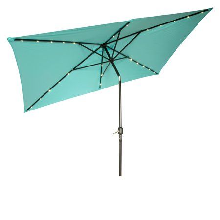 Photo 1 of ***FACTORY WRAPPED*** Rectangular Solar Powered LED Lighted Patio Umbrella, 10' X 6.5', by Trademark Innovations, Teal
