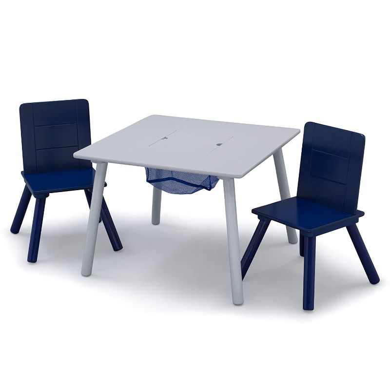 Photo 1 of ***MISSING HARDWARE** Delta Children Kids Table and Chair Set with Storage (2 Chairs Included) - Ideal for Arts & Crafts, Snack Time, Homeschooling, Homework & More, Grey/Blue
