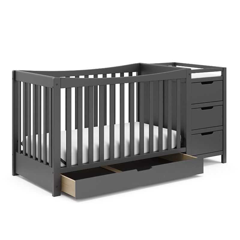 Photo 1 of Graco Remi All-in-One Convertible Crib with Drawer & Changer Convertible Crib with Storage Drawer, Gray, 116.73 pounds
