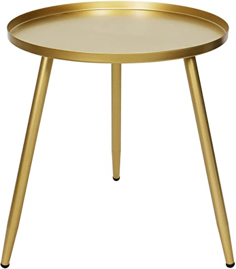 Photo 1 of (DENTED TOP) 
Round End Table Mental Side Table (Large, 18"D x 18"W x 20.2"H, Golden)