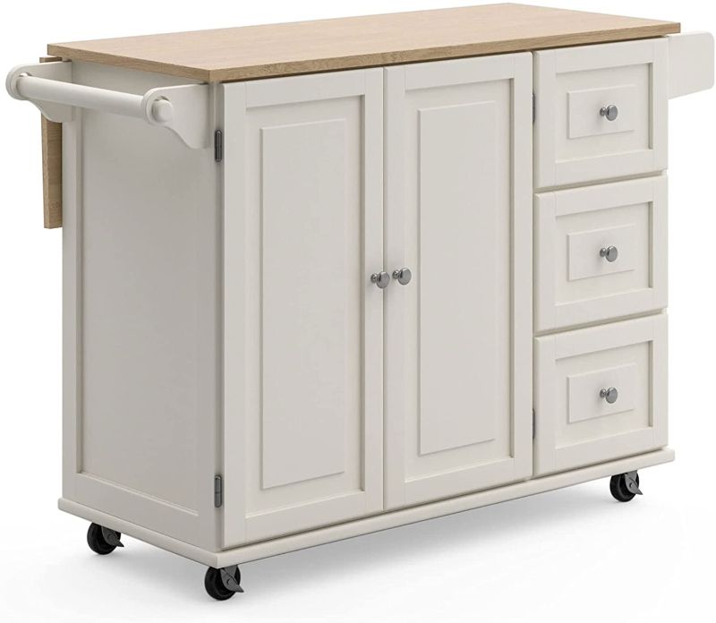 Photo 1 of **INCOMPLETE CARTON 2 OF 3 ONLY ***Homestyles Dolly Madison Kitchen Cart with Wood Top and Drop Leaf Breakfast Bar, Rolling Mobile Kitchen Island with Storage and Towel Rack, 54 Inch Width, Off-White
