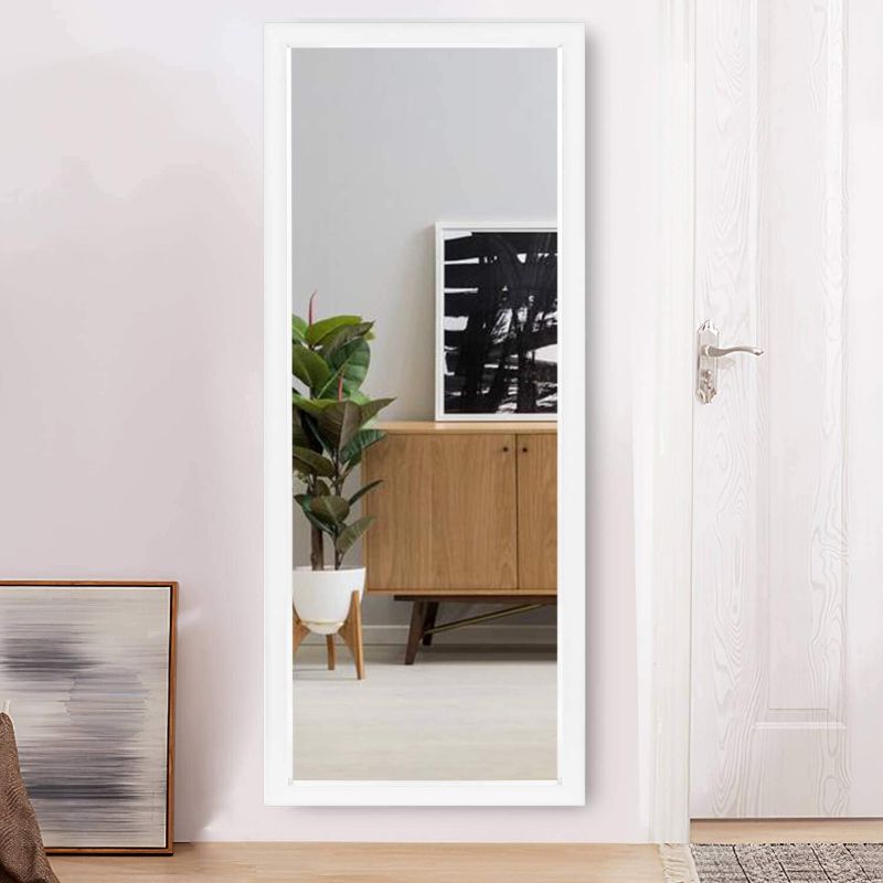 Photo 1 of  Full Length Floor Mirror 43"x16" Large Rectangle Wall Mirror Standing Hanging or Leaning Against Wall for Bedroom, Dressing and Wall-Mounted Thin Frame Mirror - White
