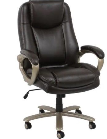 Photo 1 of ***MISSING A WHEEL*** OFM Essentials Big And Tall Ergonomic Bonded Leather High-Back Chair, Brown/Bronze Mist
