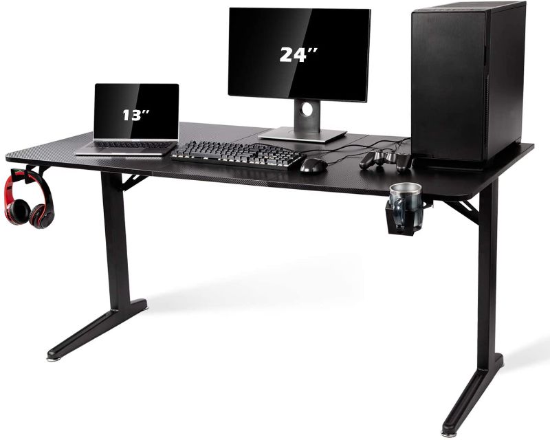 Photo 1 of ***BOX IS DAMAGED*** TOPSKY Gaming Desk Large Surface 63’’x31.5’’ with Cup Holder, Headphone Hook and Cable Management (Black)
