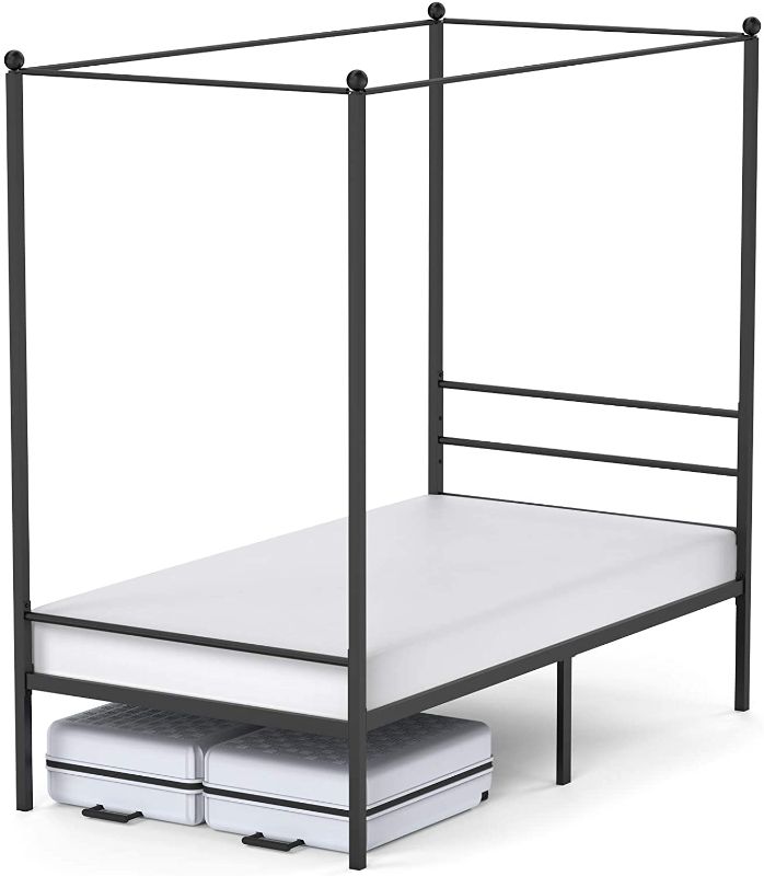 Photo 1 of ***PARTS ONLY*** JOM Canopy Bed Frame Twin Size Black Metal 4 Poster Single Bedframe Modern Post Corner with Headboard for Girls Boys
