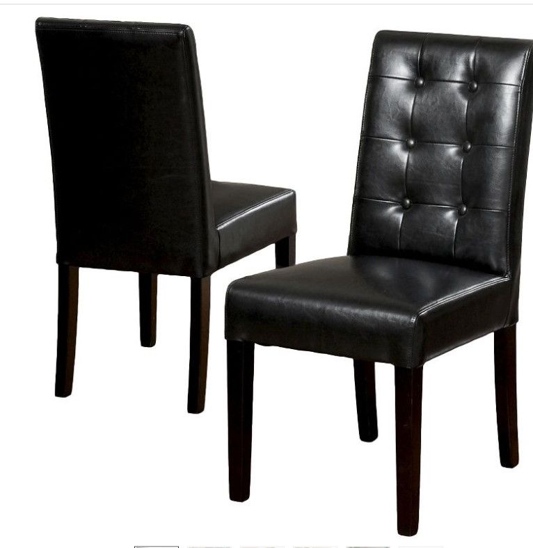 Photo 1 of ***PACK OF 4, MISSING ONE BOTTOM CUSHION,***  Roland Leather Dining Chair Black - Christopher Knight Home

