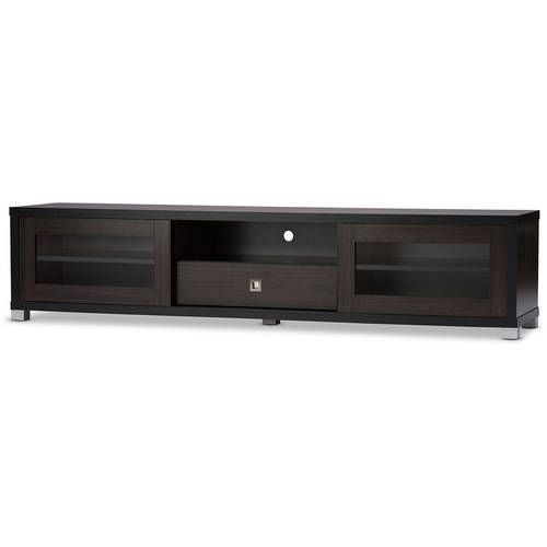 Photo 1 of ***MISSING HARDWARE** Baxton Studio Beasley 70-Inch Dark Brown TV Cabinet with 2 Sliding Doors and Drawer
