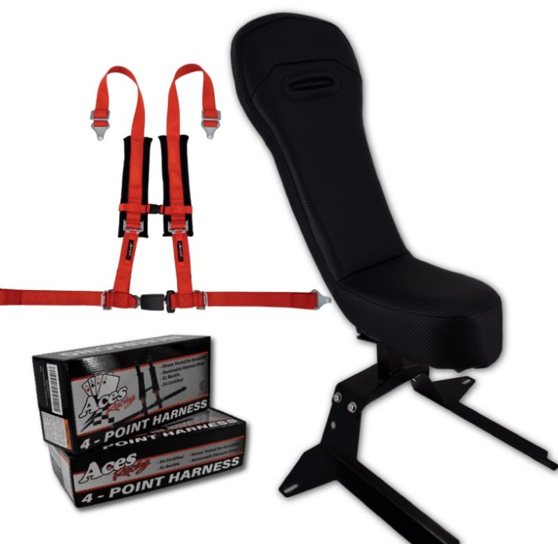 Photo 1 of ***SMALL RIP, HARDWARE LOOSE IN BOX*** Carbon Fiber Middle Bump Seat & Red Four Point Harness with EZ Buckle for RZR
