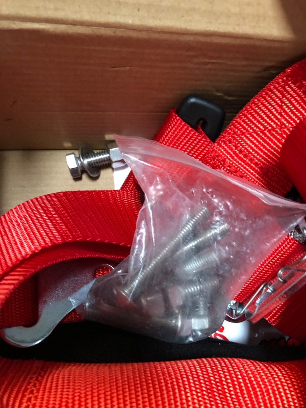 Photo 4 of ***SMALL RIP, HARDWARE LOOSE IN BOX*** Carbon Fiber Middle Bump Seat & Red Four Point Harness with EZ Buckle for RZR
