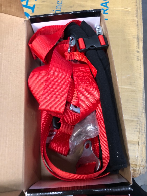 Photo 3 of ***SMALL RIP, HARDWARE LOOSE IN BOX*** Carbon Fiber Middle Bump Seat & Red Four Point Harness with EZ Buckle for RZR
