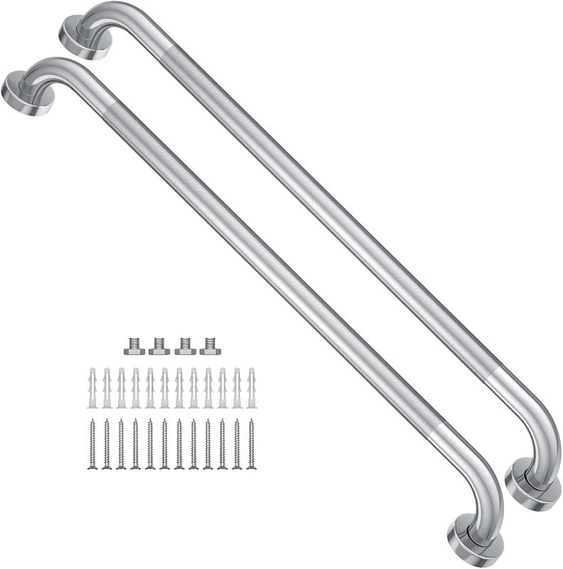 Photo 1 of 2 Pack 32 Inch Shower Grab Bar with Anti-Slip Grip, iMomwee Chrome Stainless Steel Bathroom Grab Bar Handle, Shower Balance Bar, Safety Hand Rail Support, Handicap Elderly Senior Assist Bath Handle
