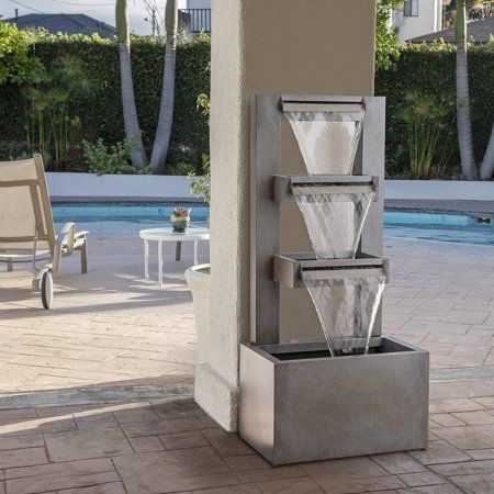 Photo 1 of 43 in. Tall Outdoor Multi-Tier Modern Industrial Metal Fountain
