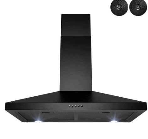 Photo 1 of 30 in. 217 CFM Convertible Black Painted Stainless Steel Wall Mount Range Hood with LED and Carbon Filters
