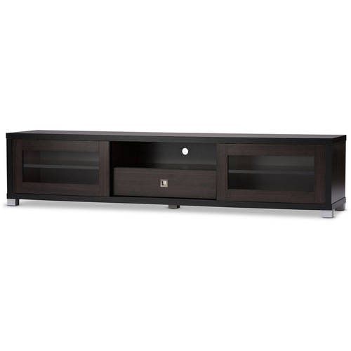 Photo 1 of **INCOMPLETE** BOX 1 OF 2
Baxton Studio Beasley 70-Inch Dark Brown TV Cabinet with 2 Sliding Doors and Drawer
