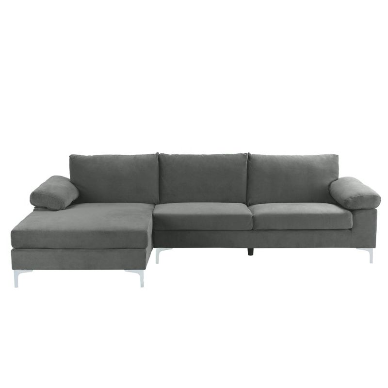 Photo 1 of ***INCOMPLETE** BOX 1 OF 2 
Sofamania Amanda EXP116-VV Velvet Fabric Sectional Sofa -Dark Grey