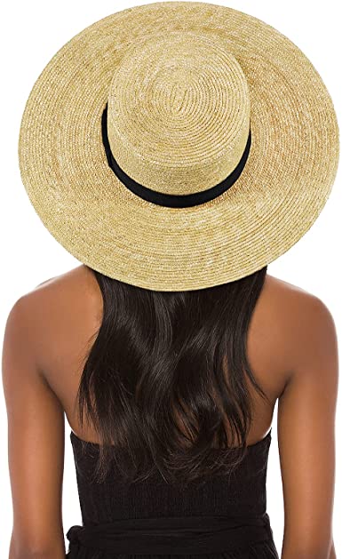 Photo 1 of FEMSÉE Straw Beach Hat - Sun Hats for Women and Men Flat Top Classic Boater Hat
