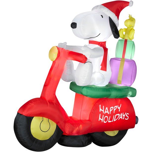 Photo 1 of **SLIGHTLY DIFFERENT FROM STOCK PHOTO**
6 ft Pre-Lit LED Airblown Peanuts Snoopy with Woodstock on Moped Scene Christmas Inflatable
