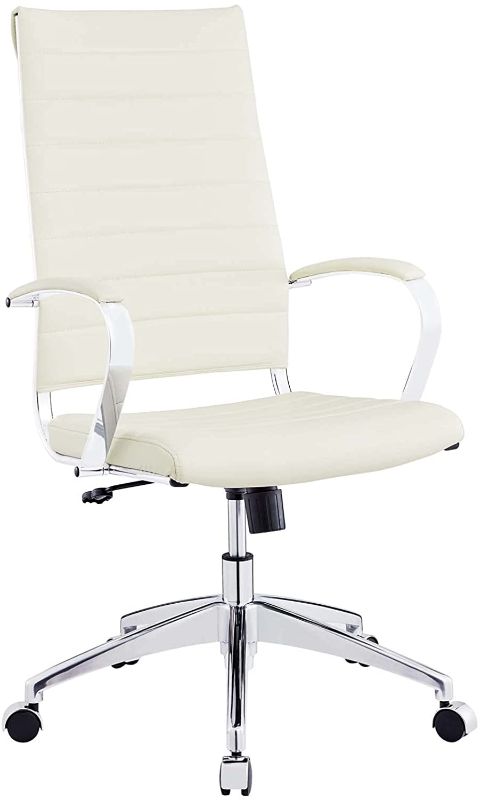 Photo 1 of Modern High Back Office Chair Ribbed PU Leather Tilt Adjustable Conference Room Home - White
