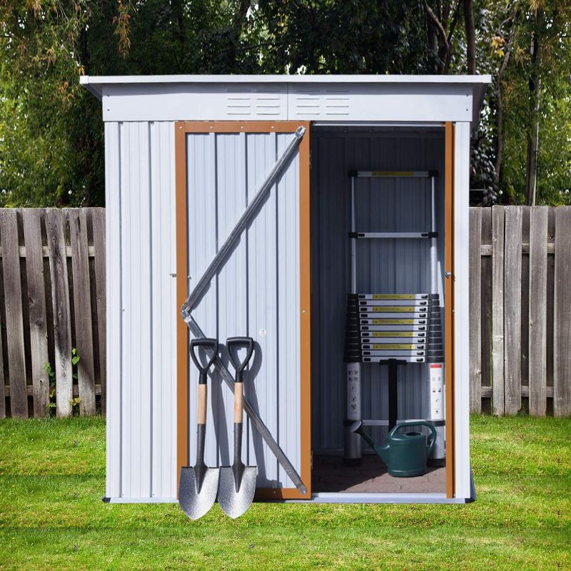 Photo 1 of Storage Shed 5FT x 3FT Outdoor Shed with Lockable Doors Shed Kit for Backyard, Patio, Lawn White
