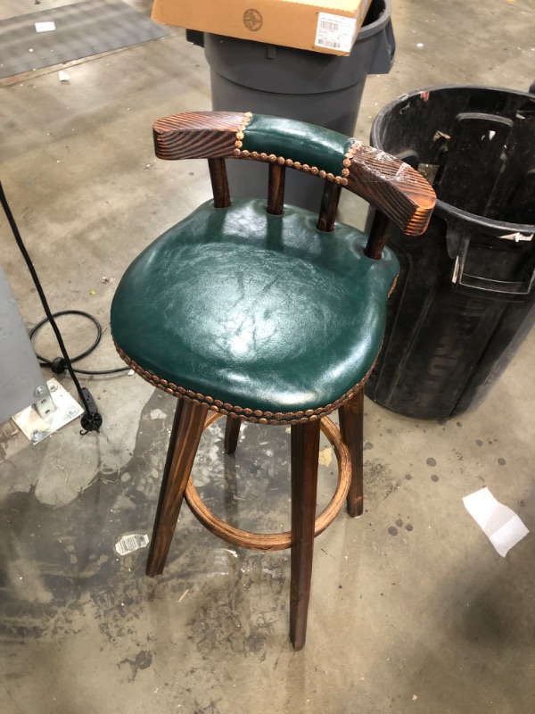 Photo 2 of **DAMAGED**
MSMV Bar Stools Set of 1,360-Degree Swivel Stools with Leather Padded Seat,Single Slat Ladder Back & Solid Rubber Wood Legs,Counter Height Stools for Pub,Restaurant,Kitchen,Green