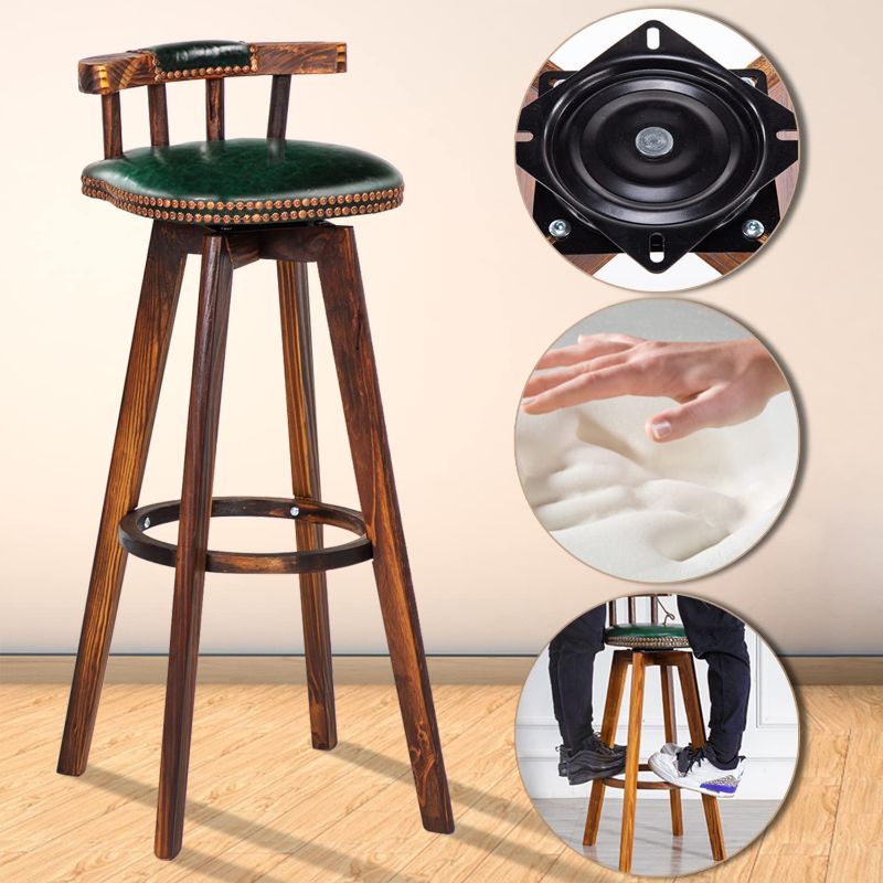 Photo 1 of **DAMAGED**
MSMV Bar Stools Set of 1,360-Degree Swivel Stools with Leather Padded Seat,Single Slat Ladder Back & Solid Rubber Wood Legs,Counter Height Stools for Pub,Restaurant,Kitchen,Green