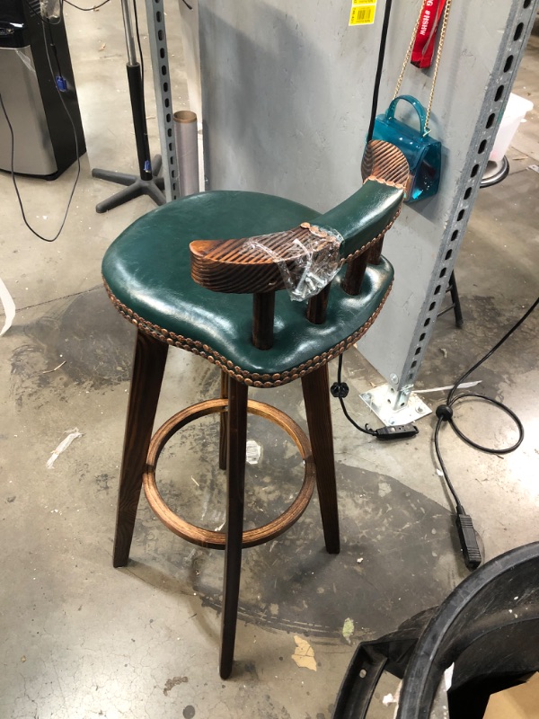 Photo 3 of **DAMAGED**
MSMV Bar Stools Set of 1,360-Degree Swivel Stools with Leather Padded Seat,Single Slat Ladder Back & Solid Rubber Wood Legs,Counter Height Stools for Pub,Restaurant,Kitchen,Green